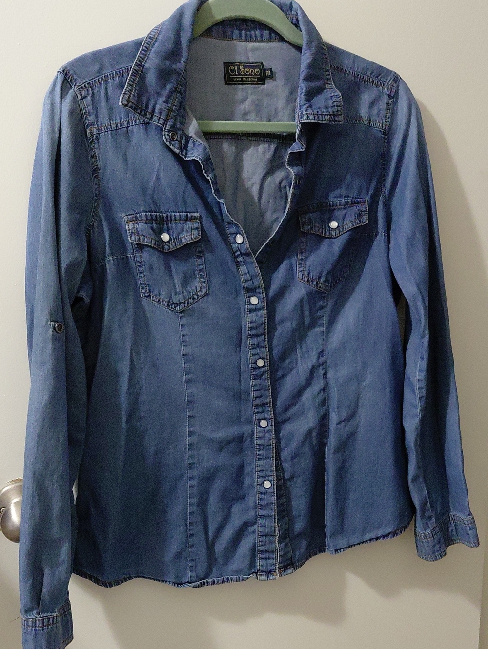 Ci Sono Denim-Style Blue Button-Down Shirt